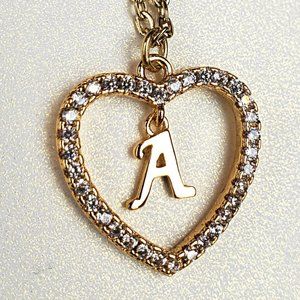 Initials A Heart Pendant Necklace For Women /Zircon Gemstones/ Love Necklace